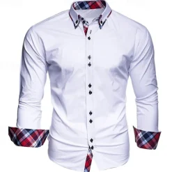 Men's Dress Shirt Button Up Shirt Black White Wine Long Sleeve Color Block Button Down Collar Spring & Fall Wedding Daily Clothing Apparel Collared Shirts
