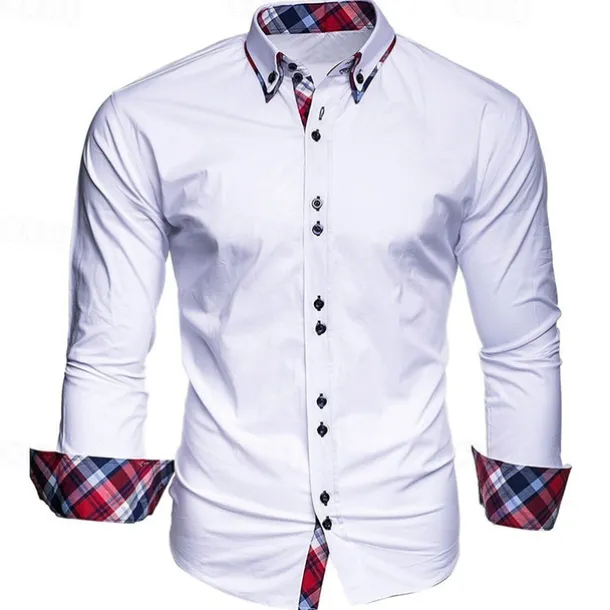 Men's Dress Shirt Button Up Shirt Black White Wine Long Sleeve Color Block Button Down Collar Spring & Fall Wedding Daily Clothing Apparel Collared Shirts