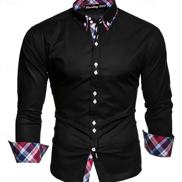 Men's Dress Shirt Button Up Shirt Black White Wine Long Sleeve Color Block Button Down Collar Spring & Fall Wedding Daily Clothing Apparel Collared Shirts
