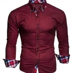 Men's Dress Shirt Button Up Shirt Black White Wine Long Sleeve Color Block Button Down Collar Spring & Fall Wedding Daily Clothing Apparel Collared Shirts