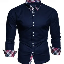 Men's Dress Shirt Button Up Shirt Black White Wine Long Sleeve Color Block Button Down Collar Spring & Fall Wedding Daily Clothing Apparel Collared Shirts