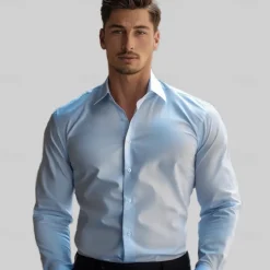 Men's Dress Shirt Button Up Shirt Solid Color School Formal Light Blue Long Sleeve Turndown All Seasons Clothing Apparel