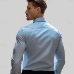 Men's Dress Shirt Button Up Shirt Solid Color School Formal Light Blue Long Sleeve Turndown All Seasons Clothing Apparel