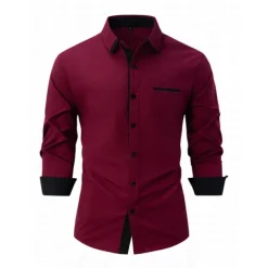 Men's Dress Shirt Casual Shirt Black White Light Green Burgundy Blue Long Sleeve Color Block Solid / Plain Color Turndown Wedding Vacation Button-Down Clothing Apparel Cotton Fashion Leisure