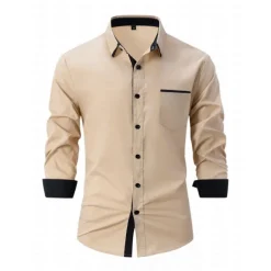Men's Dress Shirt Casual Shirt Black White Light Green Burgundy Blue Long Sleeve Color Block Solid / Plain Color Turndown Wedding Vacation Button-Down Clothing Apparel Cotton Fashion Leisure