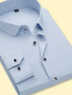 Men's Dress Shirt Non Iron Shirt Collared Shirt Button Up Shirt Plain Wedding Party Black Navy Blue Purple Gray Long Sleeve Collar Spring & Fall Clothing Apparel