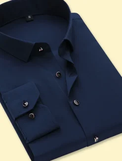 Men's Dress Shirt Non Iron Shirt Collared Shirt Button Up Shirt Plain Wedding Party Black Navy Blue Purple Gray Long Sleeve Collar Spring & Fall Clothing Apparel