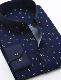 Men's Dress Shirt Non Iron Shirt Stretch Plaid / Striped / Chevron / Round Wedding Office & Career Light Pink Light Blue Black White Turndown Spring & Summer All Seasons Clothing Apparel