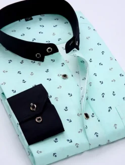 Men's Dress Shirt Non Iron Shirt Stretch Plaid / Striped / Chevron / Round Wedding Office & Career Light Pink Light Blue Black White Turndown Spring & Summer All Seasons Clothing Apparel