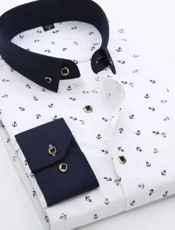 Men's Dress Shirt Non Iron Shirt Stretch Plaid / Striped / Chevron / Round Wedding Office & Career Light Pink Light Blue Black White Turndown Spring & Summer All Seasons Clothing Apparel