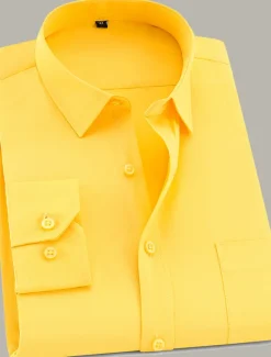 Men's Dress Shirt Non Iron Shirt Tuxedo Shirts Solid / Plain Color Wedding Office & Career Black White Yellow Pink Long Sleeve Shirt Collar All Seasons Clothing Apparel Print