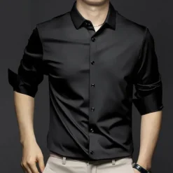 Men's Dress Shirt Non Iron Shirt Solid / Plain Color Wedding Going out Black White Pink Orange Long Sleeve Turndown Spring Fall Clothing Apparel