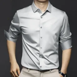 Men's Dress Shirt Non Iron Shirt Solid / Plain Color Wedding Going out Black White Pink Orange Long Sleeve Turndown Spring Fall Clothing Apparel