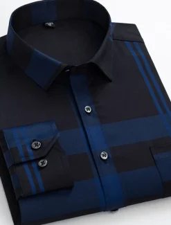 Men's Dress Shirt Non Iron Shirt Wedding Work Black / Red Black / Gray Black White Long Sleeve Square Neck Summer Clothing Apparel Print