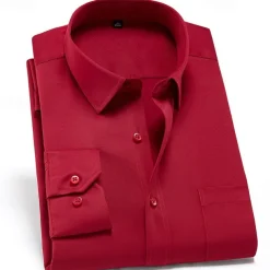 Men's Dress Shirt Non Iron Shirt Water-Resistant Plain Wedding Outdoor White Pink Red Dark Navy Long Sleeve Collar Summer Spring Clothing Apparel