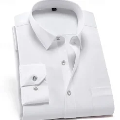 Men's Dress Shirt Non Iron Shirt Water-Resistant Plain Wedding Outdoor White Pink Red Dark Navy Long Sleeve Collar Summer Spring Clothing Apparel