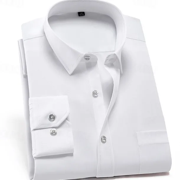 Men's Dress Shirt Non Iron Shirt Water-Resistant Plain Wedding Outdoor White Pink Red Dark Navy Long Sleeve Collar Summer Spring Clothing Apparel