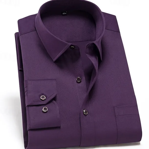 Men's Dress Shirt Non Iron Shirt Water-Resistant Plain Wedding Outdoor White Pink Red Dark Navy Long Sleeve Collar Summer Spring Clothing Apparel