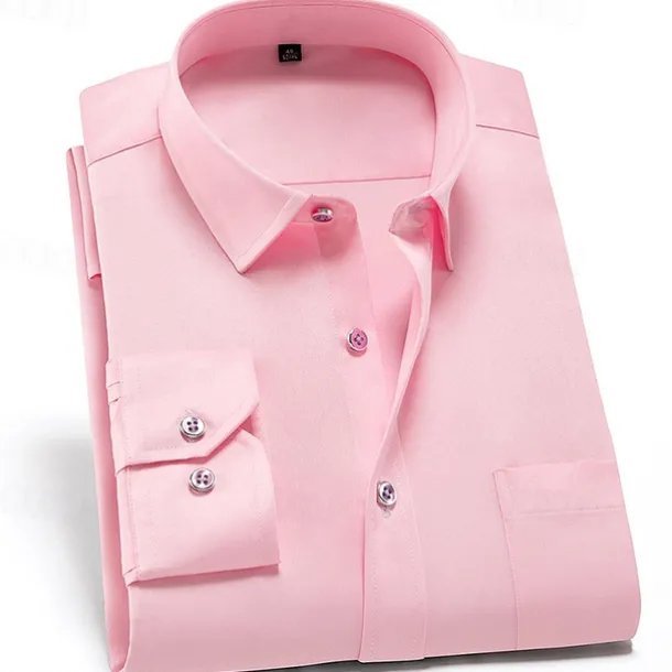 Men's Dress Shirt Non Iron Shirt Water-Resistant Plain Wedding Outdoor White Pink Red Dark Navy Long Sleeve Collar Summer Spring Clothing Apparel