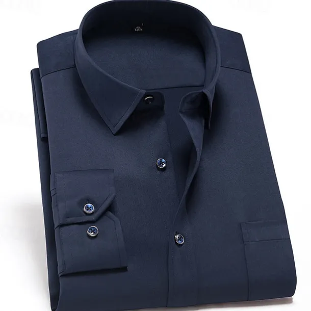 Men's Dress Shirt Non Iron Shirt Water-Resistant Plain Wedding Outdoor White Pink Red Dark Navy Long Sleeve Collar Summer Spring Clothing Apparel
