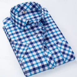 Men's Dress Shirt Plaid Shirt Collared Shirt Button Up Shirt Plaid / Check Wedding Casual White Red Blue Orange Short Sleeve Turndown Summer Spring Clothing Apparel