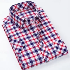 Men's Dress Shirt Plaid Shirt Collared Shirt Button Up Shirt Plaid / Check Wedding Casual White Red Blue Orange Short Sleeve Turndown Summer Spring Clothing Apparel