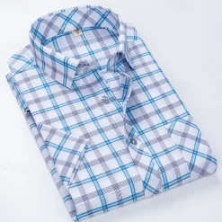 Men's Dress Shirt Plaid Shirt Collared Shirt Button Up Shirt Plaid / Check Wedding Casual White Red Blue Orange Short Sleeve Turndown Summer Spring Clothing Apparel