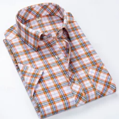 Men's Dress Shirt Plaid Shirt Collared Shirt Button Up Shirt Plaid / Check Wedding Casual White Red Blue Orange Short Sleeve Turndown Summer Spring Clothing Apparel