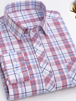 Men's Dress Shirt Plaid Wedding Office / Career Light Yellow Light Blue Black Wine Long Sleeve Turndown Spring & Fall Clothing Apparel Front Pocket