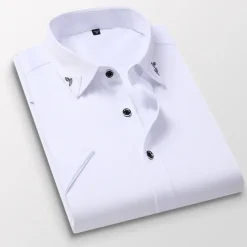 Men's Dress Shirt Plain Wedding Outdoor Wine Black White Pink Short Sleeve Square Neck Summer Clothing Apparel Button-Down