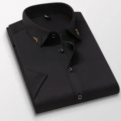 Men's Dress Shirt Plain Wedding Outdoor Wine Black White Pink Short Sleeve Square Neck Summer Clothing Apparel Button-Down