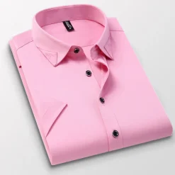 Men's Dress Shirt Plain Wedding Outdoor Wine Black White Pink Short Sleeve Square Neck Summer Clothing Apparel Button-Down