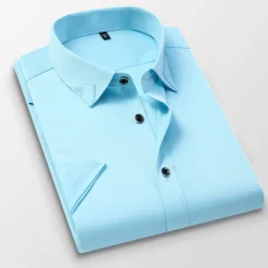 Men's Dress Shirt Plain Wedding Outdoor Wine Black White Pink Short Sleeve Square Neck Summer Clothing Apparel Button-Down