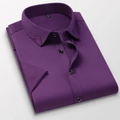 Men's Dress Shirt Plain Wedding Outdoor Wine Black White Pink Short Sleeve Square Neck Summer Clothing Apparel Button-Down