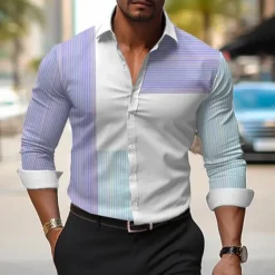 Men's Dress Shirt Printed Shirts Stripe Outdoor Wear to work Violet Fuchsia Green Long Sleeve Turndown Spring & Summer Clothing Apparel Print