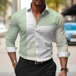 Men's Dress Shirt Printed Shirts Stripe Outdoor Wear to work Violet Fuchsia Green Long Sleeve Turndown Spring & Summer Clothing Apparel Print
