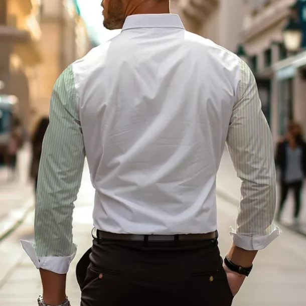 Men's Dress Shirt Printed Shirts Stripe Outdoor Wear to work Violet Fuchsia Green Long Sleeve Turndown Spring & Summer Clothing Apparel Print