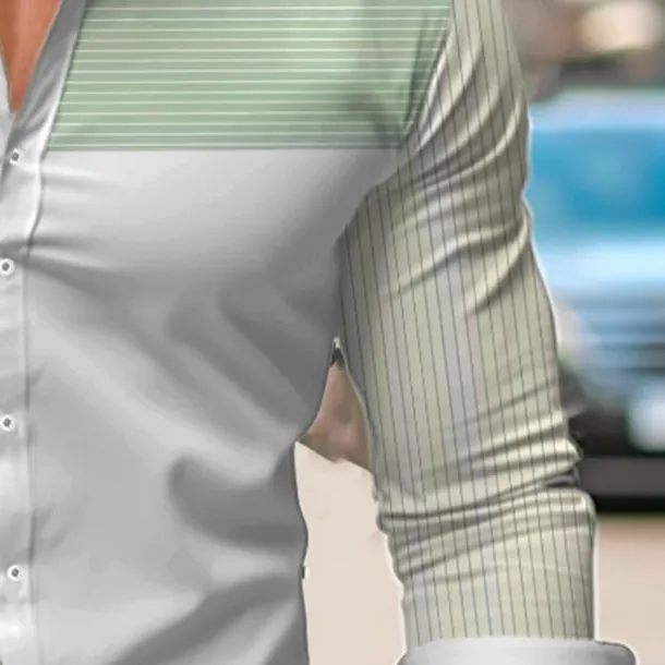 Men's Dress Shirt Printed Shirts Stripe Outdoor Wear to work Violet Fuchsia Green Long Sleeve Turndown Spring & Summer Clothing Apparel Print