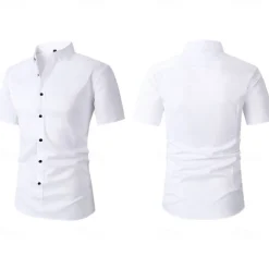 Men's Dress Shirt Stretch Plain Business / Ceremony / Wedding Black White Pink Navy Blue Short Sleeve Collar Summer Spring Clothing Apparel