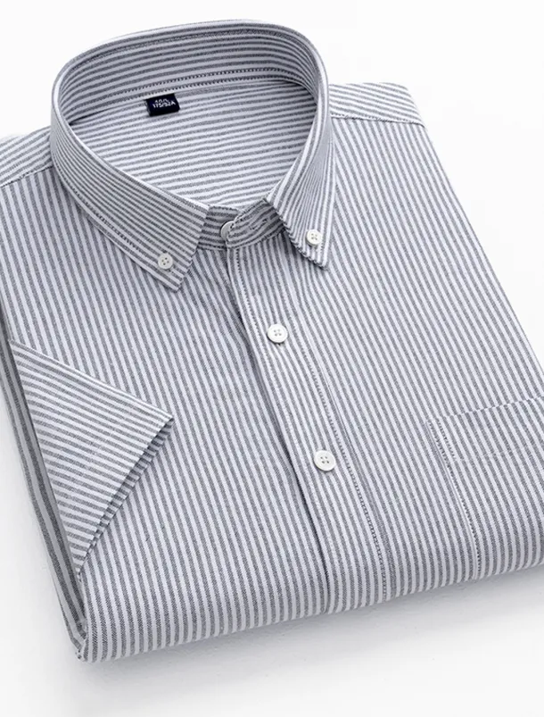 Men's Dress Shirt Striped Shirt Button Down Shirt Oxford Shirt Stripe Wedding Office & Career Black Light Green Royal Blue Blue Short Sleeve Shirt Collar Summer Clothing Apparel Print