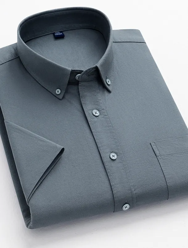 Men's Dress Shirt Striped Shirt Button Down Shirt Oxford Shirt Stripe Wedding Office & Career Black Light Green Royal Blue Blue Short Sleeve Shirt Collar Summer Clothing Apparel Print