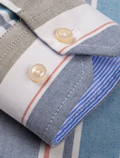 Men's Dress Shirt Striped Shirt Button Down Shirt Non Iron Shirt Oxford Shirt Plaid / Striped / Chevron / Round Wedding Office & Career Light Blue Dark Red Red Dark Navy Long Sleeve Shirt Collar All