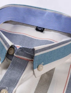 Men's Dress Shirt Striped Shirt Button Down Shirt Non Iron Shirt Oxford Shirt Plaid / Striped / Chevron / Round Wedding Office & Career Light Blue Dark Red Red Dark Navy Long Sleeve Shirt Collar All