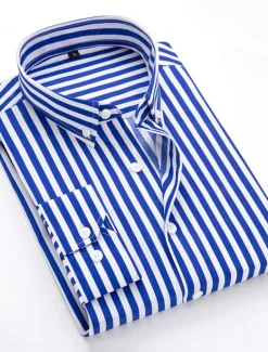 Men's Dress Shirt Striped Shirt Button Down Shirt Collared Shirt Striped Wedding Daily Black White Red Navy Blue Long Sleeve Classic Collar Clothing Apparel