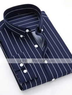 Men's Dress Shirt Striped Shirt Button Down Shirt Collared Shirt Striped Wedding Daily Black White Red Navy Blue Long Sleeve Classic Collar Clothing Apparel