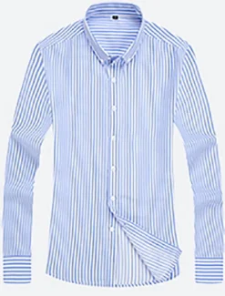 Men's Dress Shirt Striped Shirt Button Down Shirt Collared Shirt Striped Wedding Daily Black White Red Navy Blue Long Sleeve Classic Collar Clothing Apparel