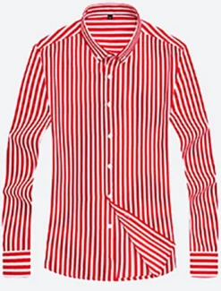 Men's Dress Shirt Striped Shirt Button Down Shirt Collared Shirt Striped Wedding Daily Black White Red Navy Blue Long Sleeve Classic Collar Clothing Apparel