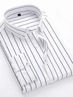 Men's Dress Shirt Striped Shirt Button Down Shirt Collared Shirt Striped Wedding Daily Black White Red Navy Blue Long Sleeve Classic Collar Clothing Apparel