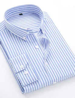 Men's Dress Shirt Striped Shirt Button Down Shirt Collared Shirt Striped Wedding Daily Black White Red Navy Blue Long Sleeve Classic Collar Clothing Apparel