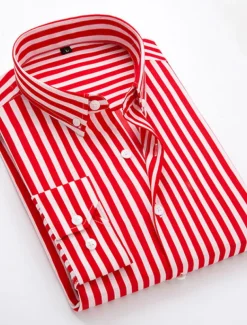 Men's Dress Shirt Striped Shirt Button Down Shirt Collared Shirt Striped Wedding Daily Black White Red Navy Blue Long Sleeve Classic Collar Clothing Apparel